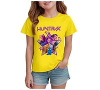 T-Shirts à Manches Courtes Kpop pour Fille, Mode animés Imprimé Demon Musique Hunters Tee à Manche Courte Col Rond Idée Cadeau pour Enfants de 2-14 Ans (Jaune, 3-4 Ans, imprimé 01)