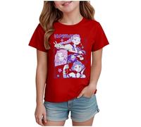 T-Shirts à Manches Courtes Kpop pour Fille, Mode animés Imprimé Demon Musique Hunters Tee à Manche Courte Col Rond Idée Cadeau pour Enfants de 2-14 Ans (Rouge, 2-3 Ans, imprimé 02)