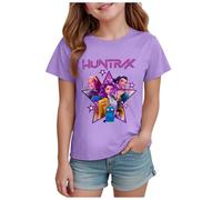 T-Shirts à Manches Courtes Kpop pour Fille, Mode animés Imprimé Demon Musique Hunters Tee à Manche Courte Col Rond Idée Cadeau pour Enfants de 2-14 Ans (Violet, 3-4 Ans, imprimé 01)