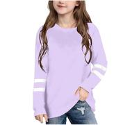 T-Shirts à Manches Longue Enfant Fille, Haut à Rayures de Couleur Unie, Tee Shirt Décontractés, Pull Hiver Automne, Top sous Vetement Sweat Adolescent