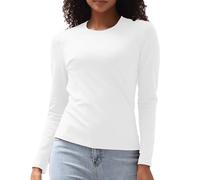 T-shirts à manches longues en coton pour femme, coupe ajustée, hauts basiques serrés à col ras du cou, sous-vêtements superposés, blanc, Taille L