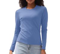 T-shirts à manches longues en coton pour femme, coupe ajustée, hauts basiques serrés à col ras du cou, sous-vêtements superposés, bleu acier, Taille M
