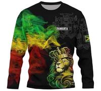 T-shirts à Manches Longues Homme Col Rond - Imprimé Vieilli Drapeau Jamaïcain, Lion Couronné et Texte "Jamaica" sur Tissu Respirant - Style Reggae et Patriotique pour Quotidien, Streetwear ou Festival