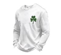 T-Shirts à Manches Longues Homme Uni en Waffle pour Saint Patrick - Tee Shirt Humour Vert avec Motif Graphique pour 17 Mars, T Shirt St Patrick Irlande, Pull Col Rond, Haut Festif Sport Décontracté