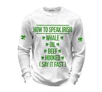 T-Shirts à Manches Longues Homme Vert en Waffle pour Saint Patrick - Tee Shirt Humour avec Imprimé Blague Irlandaise pour 17 Mars, T Shirt St Patrick Irlande, Pull Col Rond, Haut Décontracté Sport