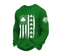 T-Shirts à Manches Longues Homme Vert en Waffle pour Saint Patrick - Tee Shirt Humour avec Imprimé Drapeau Américain pour Saint Patrick, T Shirt pour 17 Mars, Haut de Sport Décontracté, Pull Col Rond
