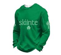 T-Shirts à Manches Longues Homme Vert en Waffle pour Saint Patrick - Tee Shirt Humour avec Imprimé Graphique ou Message pour 17 Mars, T Shirt St Patrick Irlande, Pull Col Rond, Haut Décontracté Sport