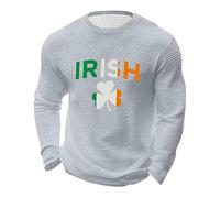 T-Shirts à Manches Longues Homme Vert en Waffle pour Saint Patrick - Tee Shirt Humour avec Imprimé Graphique et Lettres Irish pour 17 Mars, T Shirt St Patrick Irlande Col Rond Haut Décontracté Sport