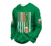 T-Shirts à Manches Longues Homme Vert en Waffle pour Saint Patrick - Tee Shirt Humour avec Imprimé Graphique ou Message pour 17 Mars, T Shirt St Patrick Irlande, Pull Col Rond, Haut Décontracté Sport
