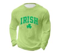T-Shirts à Manches Longues Homme Vert en Waffle pour Saint Patrick - Tee Shirt Humour avec Imprimé Graphique et Lettres Irish pour 17 Mars, T Shirt St Patrick Irlande Col Rond Haut Décontracté Sport
