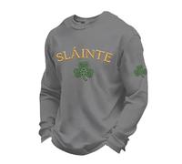 T-Shirts à Manches Longues Homme Vert en Waffle pour Saint Patrick - Tee Shirt Humour avec Imprimé Lettres Sláinte pour 17 Mars, T Shirt St Patrick Irlande Col Rond, Haut Décontracté pour Sport