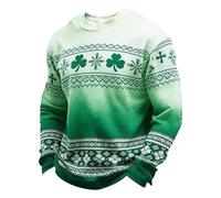 T-Shirts à Manches Longues Homme Vert en Waffle pour Saint Patrick - Tee Shirt Humour avec Imprimé Norvégien ou Viking pour 17 Mars, T Shirt St Patrick Irlande, Pull Col Rond, Haut Décontracté Sport