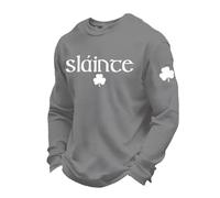 T-Shirts à Manches Longues Homme Vert en Waffle pour Saint Patrick - Tee Shirt Humour avec Imprimé Sláinte en Lettres Irlandaises pour 17 Mars, T Shirt St Patrick Irlande Col Rond, Haut Décontracté