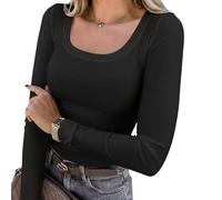 T-Shirts à Manches Longues pour Femmes,Col Rond Top Y2k Femme,Couleur Unie Fitting Basic Slim Fit Y2k,Top Manches Longues Femme (FR/ES, Alpha/Lettres, TG, Taille Normale, Taille Normale, Noir)
