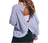 T-shirts à manches longues pour femmes - Hauts courts d'entraînement dos ouvert - Hauts décontractés légers athlétiques gym yoga - T-shirt ample uni dos nu - Haut de course - Hauts de sport tendance