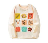 T-shirts à manches longues pour filles, t-shirt imprimé floral animal mignon, hiver/automne, style décontracté, t-shirt confortable pour les tout-petits enfants, beige, 4-5 ans