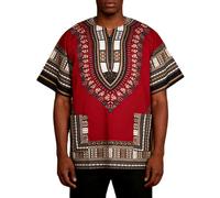 T-shirts africains Dashiki pour homme Style ethnique Chemise imprimée 3D Manches courtes Traditionnel Caftan Africain Hippie Tops Unisexe Tribal Boho T-shirt Café Top, Bordeaux, M