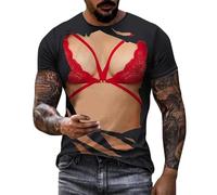T-shirts amusants d'été Funky à manches courtes pour homme T-shirt à manches courtes imprimé graphique 3D T-shirt unisexe Bodybuilding T-shirt de fitness T-shirt de sport T-shirt de loisirs, a noir