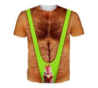 T-shirts amusants pour hommes en coton à col rond impression 3D poitrine poilue manches courtes été léger confortable décontracté usage quotidien hauts tendance, Vert, XXL