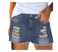 T-shirts associés à un short taille haute sexy, pantalon en jean décontracté avec poches, jeans d'été déchirés pour femmes, pantalons courts pour femmes, bleu, L