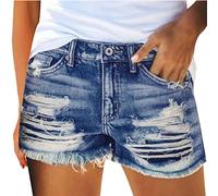 T-shirts associés à un short taille haute sexy, pantalon en jean décontracté avec poches, jeans d'été déchirés pour femmes, pantalons courts pour femmes, bleu ciel, M