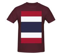 T-shirts basiques à col rond en coton imprimé drapeau de la Thaïlande - T-shirts graphiques fantaisie à manches courtes - Style quotidien noir, bordeaux, XXL