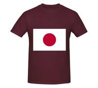 T-shirts basiques à col rond en coton imprimé drapeau japonais - T-shirts graphiques fantaisie à manches courtes - Style quotidien - Noir, bordeaux, XXL