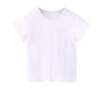 T Shirts Blanc pour Enfant Unisexe 2-12 Ans - Basique Top Hauts d'été pour Filles Garçons Ado Adolescent - Haut en Coton Mode Tee Shirt Unie Col Rond Tenue Vêtement 2025