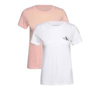 Calvin Klein Jeans Femme Lot de 2 T-Shirts Manches Courtes Monologo Slim Col Ras-du-Cou, Multicolore (Peach Whip/Bright White), L