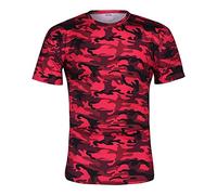 T-Shirts Camouflage à Manches à Manches Courtes pour Hommes Kirmt Hipster De Camouflage AthléTique D'EntraîNement Tee Militaire De Plage D'éTé (Rouge,L)