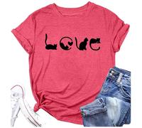 T-shirts chats pour femmes, t-shirts graphiques mignons de chats, t-shirt pour amoureux des chats, hauts d'été à manches courtes, tenue rave, Rouge pastèque, M