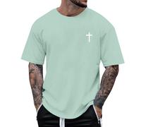 T-shirts chrétiens pour hommes croix imprimées t-shirt à manches courtes pour hommes t-shirt col rond hauts d'été amples t-shirts légers décontractés Christ t-shirts pour hommes, Vert menthe, XXL