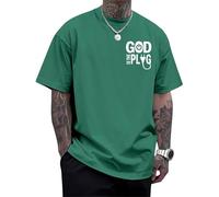 T-shirts chrétiens pour hommes - God is The Plug - T-shirt surdimensionné en coton à manches courtes et col rond - T-shirts religieux tendance pour tous les jours, Vert, XXL