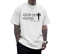 T-shirts chrétiens pour hommes, t-shirts en coton avec croix religieuse imprimée, hauts à manches courtes, vêtements surdimensionnés pour les fêtes et les vacances, White God is Good Gross, L