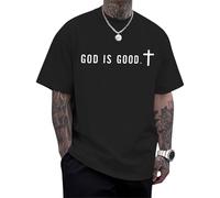 T-shirts chrétiens pour hommes, t-shirts en coton avec croix religieuse imprimée, hauts à manches courtes, vêtements surdimensionnés pour les fêtes et les vacances, Black God is Good., S