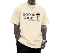T-shirts chrétiens pour hommes, t-shirts en coton avec croix religieuse imprimée, hauts à manches courtes, vêtements surdimensionnés pour les fêtes et les vacances, Creamy God is Good Gross, 4XL