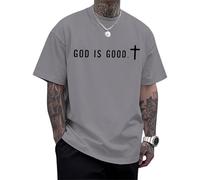 T-shirts chrétiens pour hommes, t-shirts en coton avec croix religieuse imprimée, hauts à manches courtes, vêtements surdimensionnés pour les fêtes et les vacances, Grey God is Good., 5XL