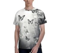 T-shirts classiques à imprimé papillons gris pour hommes, t-shirts graphiques confortables pour hommes, pour un usage quotidien et des cadeaux, Noir , 3XL