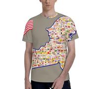 T-shirts classiques pour homme avec imprimé carte du drapeau de New York abstrait, T-shirts graphiques confortables pour hommes, pour un usage quotidien et des cadeaux, Noir , XXL