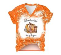 T-shirts confortables à imprimé d'Halloween pour femme, t-shirt à manches courtes et col rond, chemisier tunique, Orange, S