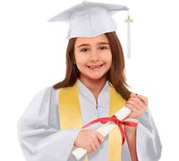 T-Shirts De Fille Coupe Ample Garçons Filles Préscolaire Maternelle Unisexe Graduation Robe Cap Ensemble avec Gland et Graduation Sash pour Enfant Tee Shirt Large Chemises (02 White, 10-12 Years)