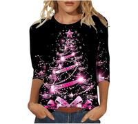 T-shirts de Noël à manches longues pour femmes, imprimé arbre de Noël, haut à manches 3/4, col rond, pull pour femme, vêtements de sport de Noël, chemises d'automne pour femmes, Chemises
