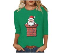 T-shirts de Noël amusants pour femmes, T-shirts de Noël amusants à manches 3/4, t-shirt graphique amusant de renne de Noël, chemisier à col rond, chemisier pull, tunique habillée, haut surdimensionné