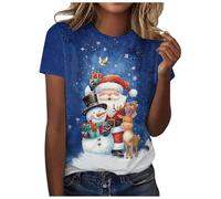 T-Shirts de Noël pour Femme Xmas Graphiques T-Shirts Hauts de Vacances Tshirt Noël pour Femmes Merry Christmas Shirt Femme Manches Courtes Tees Shirt Noel (C-Blue, XL)
