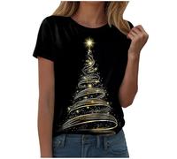 T-Shirts de Noël pour Femmes à Manches Courtes Col en Rond Tee Shirts Noël Xmas Christmas Themed Grande Taille Hauts Count Ample Confortable Tees Shirt Vacances Décontracté Chemise (a-Gold, XXL)