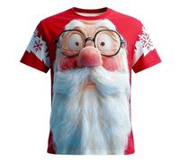 T-shirts de Noël pour hommes UK Gnome de plein air - Tuniques décontractées à col rond avec lettre moche - Tee-shirts amples à col rond pour les fêtes, Rouge, XXL
