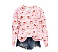 T-shirts de Saint-Valentin pour femmes - Mignon mode 3D amour cœur graphique imprimé t-shirts à manches longues coupe ample, Sortir Tops pour femmes à manches longues #rose, 4XL
