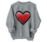 T-Shirts de Saint-Valentin pour Filles et Enfants Sweats Graphiques cœur Manches Longues col du Cou Haut Festif Adolescents et Jeunes Filles Style Joueur (Grey, 6-7 Years)