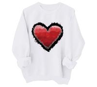 T-Shirts de Saint-Valentin pour Filles et Enfants Sweats Graphiques cœur Manches Longues col du Cou Haut Festif Adolescents et Jeunes Filles Style Joueur (White, 6-7 Years)