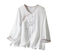 T-Shirts De Sport Femme Cardigan d'été brodé Chinois pour Femme,Haut rétro,Art,Industrie Lourde,t-Shirt(White,L)